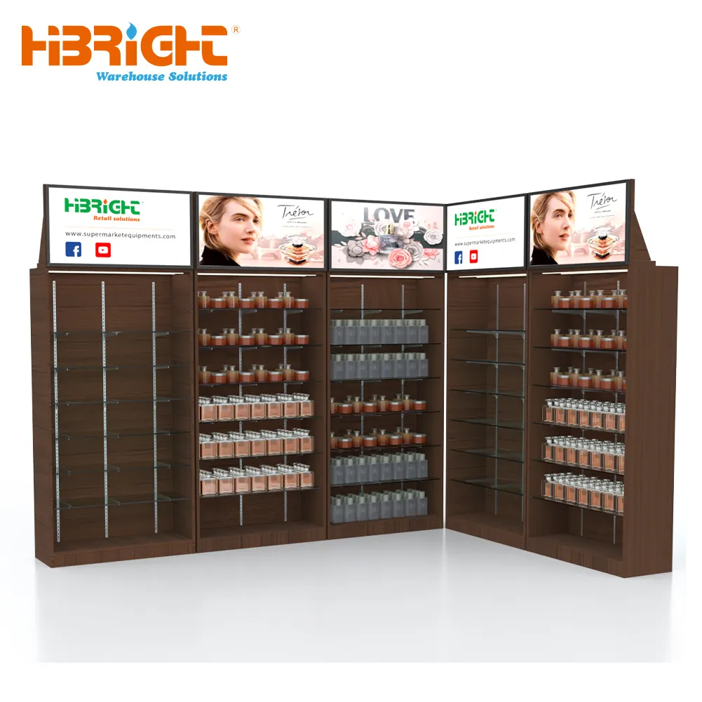 wooden and glass display rack for supermarket glass shelf