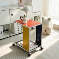 Table console modulaire convertible moderne avec blocs de couleur, chariot de rangement à roulettes en acier inoxydable pour salon, chambre et bureau à domicile