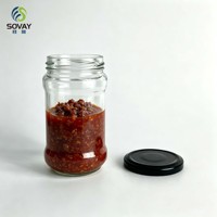 Pot en verre transparent de 300 ml avec logo personnalisé, corps légèrement bombé, bocal en verre à bouche filetée pour l'emballage de condiments gastronomiques