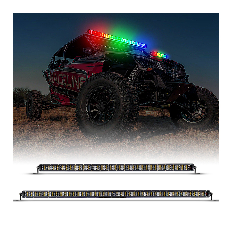 12v 24v 음악 동기화 오프로드 바라 드 루즈 led rgb 32 42 52 인치 듀얼 행 RGB 자동차, 트럭, ATV, UTV 용 슬림 LED 바 라이트 RGB