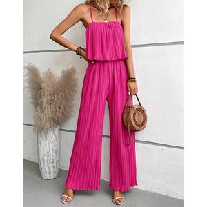 Nuevo Diseño Personalizado, Mono de Mujer de Alta Calidad, Sólido, Plisado, de Pierna Ancha - Product Image 4