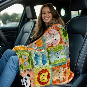Couverture en peluche Raschel à motif d'animaux de dessin animé, matelassée, rectangulaire, écologique, lavable en machine, pour une utilisation à la maison en toutes saisons - Product Image 4