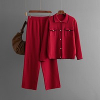 Boutique en gros 2024 automne nouveau Style français Polo col pull tempérament tricoté pantalon à la mode femmes ensembles