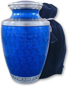 โกศเผาศพผู้ใหญ่ โลหะผสมคุณภาพสูง งานแฮนด์เมด ทรงกระบอก เคลือบสีน้ำเงิน ขายส่ง - Product Image 1