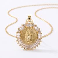 Collier personnalisé avec pendentif Vierge Marie en zircon, bijoux de mode plaqués or en gros pour femmes et hommes, colliers en zircon