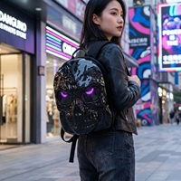 Tas Ransel Tengkorak Mata LED Menyala, Tas Bergaya Gothic Punk Keren untuk Aksesoris Pesta dan Festival