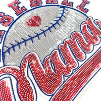 Patch à sequins Baseball Mama, broderie à paillettes lettres rouges sur fond blanc argenté, applique couleur équipe pour veste en jean