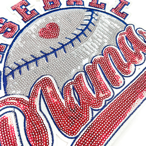Patch à sequins Baseball <span class=keywords><strong>Mama</strong></span>, broderie à paillettes lettres rouges sur fond blanc argenté, applique couleur équipe pour veste en jean - Product Image 4