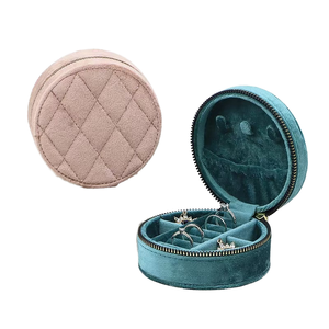 Round Quilted Velvet Jewelry <b>Box</b>, Zippered Portable Organizer for Rings, <b>Earrings</b> & Small Jewelry - Product Image 1
