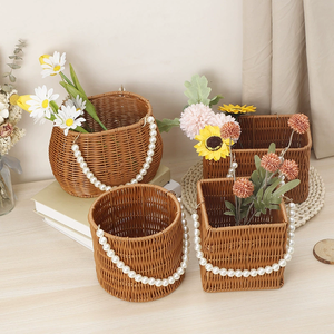 Wholesale Flower Storage Wicker <b>Basket</b> Wooden Slat Decorative Flower Arrangement <b>Basket</b> <b>Small</b> Flower <b>Basket</b> for Miscellaneous - Product Image 1