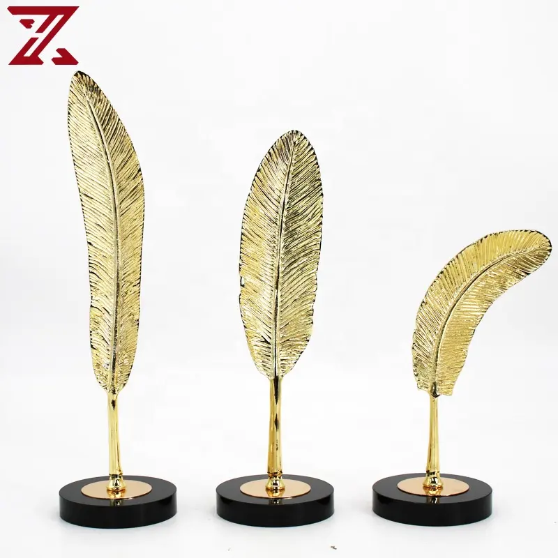 Factory supply nordic feather ornaments art decor metal sculptures for home decorative modern
