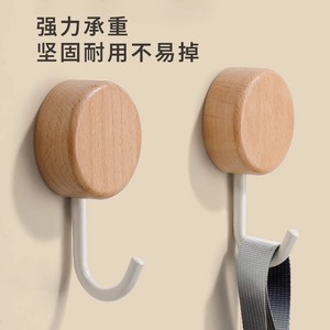 Wall Mounted Wooden <b>Hooks</b> Round Shape Strong Adhesive No Drill For Bathroom <b>Coat</b> And Cap Storage - Product Image 3