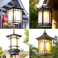Lampu gantung taman persegi gaya antik Tiongkok, lampu pemasangan gantung pintu masuk Vila halaman luar ruangan ukuran sedang