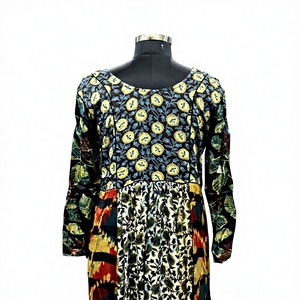 Robe Anarkali à imprimé floral, maxi bohème, ethnique, évasée, imprimée à la main, coupe A, 100% coton, patchwork, 6XL - Product Image 3
