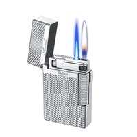 Briquet à double flamme classique au butane avec allumage, portable et durable pour cigares et cigarettes