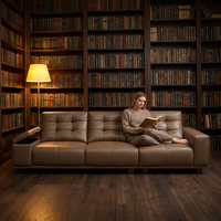 Modernes Minimalistisches Gestepptes Ledersofa 3-Sitzer Freizeitcouch Massivholzrahmen für Wohnzimmer Hotel Gewerbliche Maßanfertigung