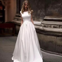 Robes de mariée LY-WD0648, élégantes, en satin, jupe de mariée simple, robe de mariage civile, col rond, sans manches, dos nu, classique, personnalisable