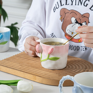Mug en céramique au design tulipe nordique, tasse en porcelaine avec poignée, sans danger pour les aliments, pour le lait, l'eau, le thé, le petit-déjeuner, cadeaux d'affaires, voyage - Product Image 6