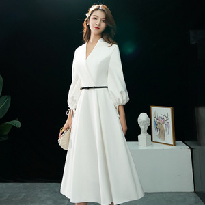 White V-Neck A-Line Chiffon Bridesmaid Dress Natural Waistline Elegant Party Wedding Guest Dress Spring Summer - Product Image 3