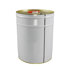 Seau en métal rond de 20 L (5 gallons) blanc vide d'usine avec couvercle fermé et poignée en plastique - Product Image 2