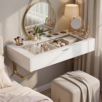 Ensemble de maquillage compact gris moderne en bois avec coiffeuse, miroir, meuble de rangement et chaise, panneau rabattable pour salon, vente en gros