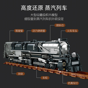 Modelo de Tren de Vapor <span class=keywords><strong>Bigboy</strong></span>, Serie Ferroviaria Retro Europea, Bloques de Construcción de Partículas Pequeñas, Regalo, JJ9245, 1277 Piezas/Set - Product Image 2