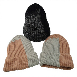 Bonnet en mohair et acrylique tricoté bicolore, chaud et épais pour l'hiver, pour <span class=keywords><strong>femmes</strong></span>, bonnet tendance, logo personnalisé, gorras pour hommes - Product Image 6