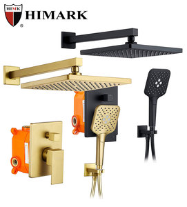 Shower Faucet Faucet Bathroom Faucet HIMARK Gold Bathroom Rain Robinet De Douche Juego Grifo Ducha Black Thermostatic Rainfall Bath Shower Mixer Faucet System Set