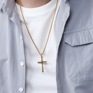 Collier en acier inoxydable série sport Baseball chauve-souris croix - Product Image 6