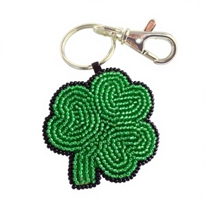 Classic Eco-Friendly Intricate Embroidery & Bead Detail Handmade Beaded <b>Keychain</b> From India for Wedding & Back to School - Product Image 1