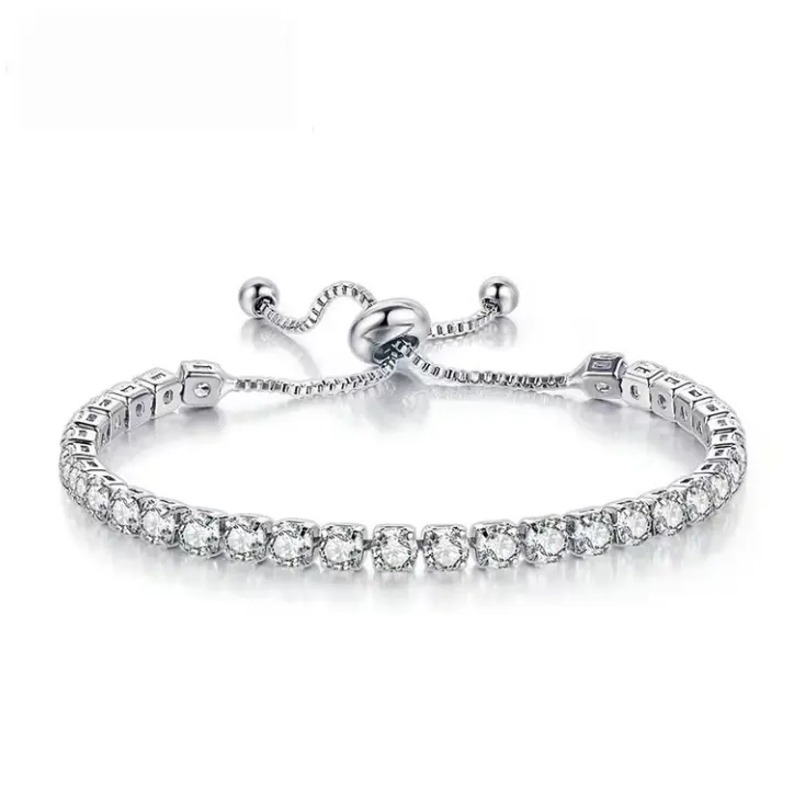 4mm silver crystal adjustable tennis bracelet women