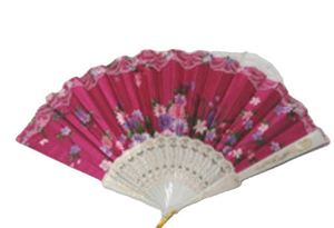 Abanico de Mano de Plástico Blanco de 23 cm, con Diseño Multicolor en Tela Satinada y Encaje, Ideal para Fiestas, Promociones, Año Nuevo y Pascua - Product Image 4