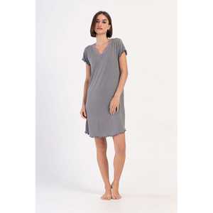 Women's Viscon V-Neck Lace Bib <b>Short</b> <b>Sleeve</b> Oval Tunic <b>Knit</b> <b>Tops</b> - Product Image 1