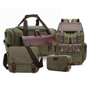 Factory Matched Waterproof Canvas Travel Set <b>Backpack</b> Duffel Crossbody Toiletry Bag 4in1 Wholesale Combo Polyester Lining Zipper - Product Image 5