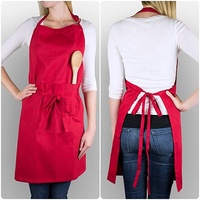 Tabliers en coton rouge Beckon en gros avec logo brodé pour la publicité, uniformes pour serveurs et serveuses de restaurant