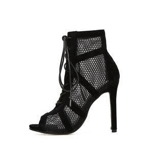 Factory's High-quality Latin Dance Boots Black Mesh Suede Fashionable Lace up Sexy High-heeled <b>Sandals</b> - Product Image 6