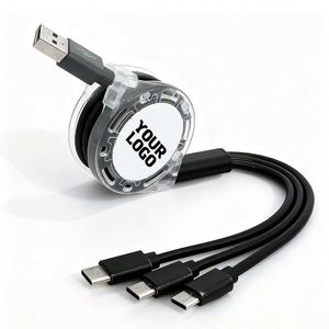 Cable USB Retráctil 3 en 1 YS316 con Logotipo Personalizado, Cable de Carga Retráctil 3 en 1 con Opción C - Product Image 1