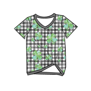 เสื้อยืดเด็กผู้หญิงคอวี แขนสั้น พิมพ์ลายทั่วตัว รุ่น Milk Silk  แบบผูกชายเสื้อ  OEM ODM รับผลิตเสื้อยืดเด็กแบบลำลองตามสั่ง - Product Image 2
