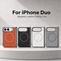 Nouvelle coque de téléphone pliable pour iPhone Duo, Housse en cuir magnétique à texture unie, Coque de protection artisanale