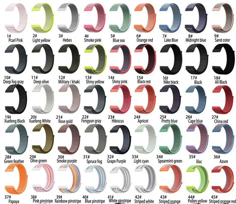 40 Colors for Samsung Galaxy Nylon Strap 22 mm Smart Watch 20 mm Garmin amazfit for Huawei gt2 pro nylon loopback strap