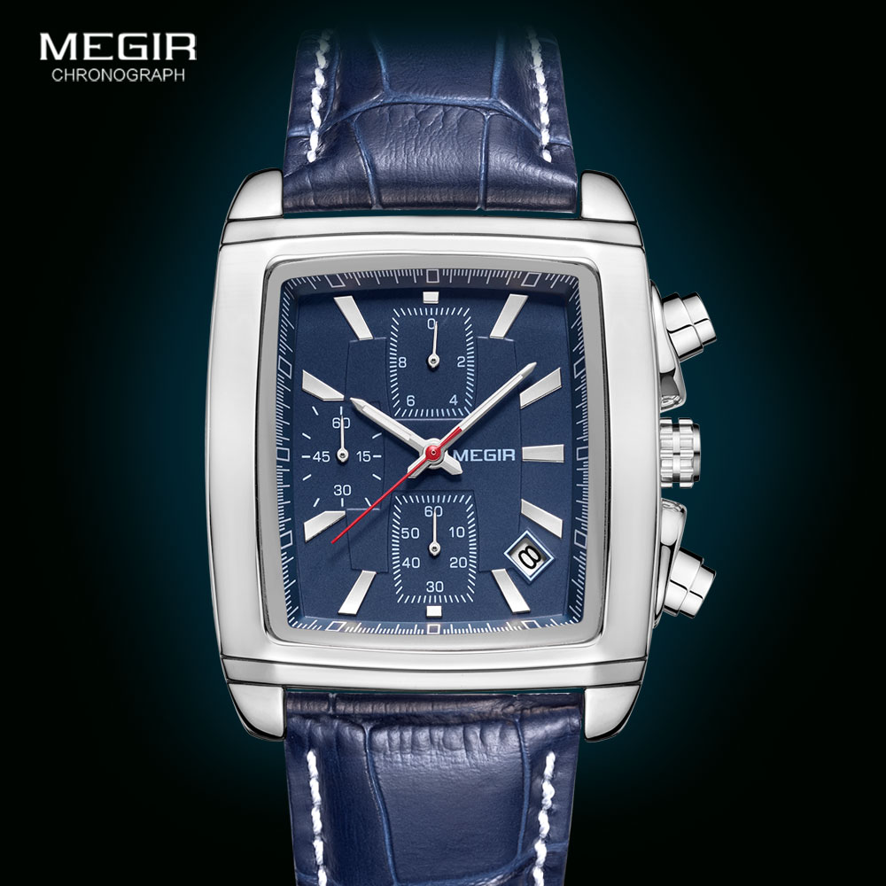 Megir Orologio al quarzo rettangolare luminoso da uomo con cinturino in