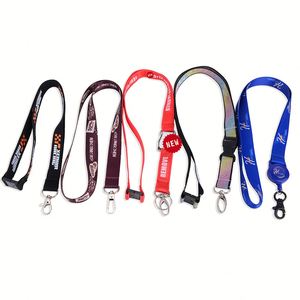 High Quality Custom Label Recycled <b>Polyester</b> Staff Safety Clip Neck Strap Short Satin Woven <b>Lanyard</b> With Key Ring - Product Image 4
