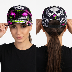 Gorra de Béisbol Estilo Punk de 6 Paneles, Ajustada, con Diseño de Calavera Neón Sublimado, Unisex, para Adultos, Uso Casual - Product Image 4