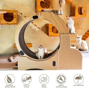 Rueda de ejercicio <span class=keywords><strong>para</strong></span> gatos de madera de 55 pulgadas, tabla de rascar, alfombrilla desmontable, marco de escalada, <span class=keywords><strong>nido</strong></span> 5 en 1, mascota de interior multifuncional - Product Image 2