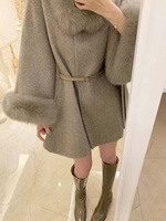 Manteau Double Face en Cachemire pour Femme avec Col en Fourrure de Renard Véritable Garniture en Fourrure de Laine de Poncho, Designer de Dubaï, Nouveau, 2025