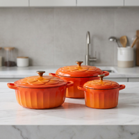 Ensemble de casseroles modernes en fonte émaillée multi-tailles, revêtement antiadhésif, compatible gaz et induction, avec couvercles inclus