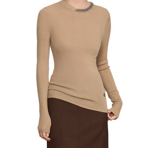 Seamless Integrated Fine Wool Knit Base <b>Layer</b> WomenInner Wear Heavy Industry Beaded <b>Top</b> Crew Neck Design Sweater - Product Image 2