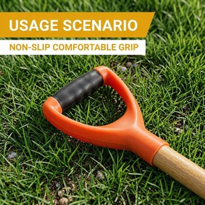 Bêche de jardin robuste à poignée en D, lame en acier au carbone à pointe <span class=keywords><strong>ronde</strong></span>, renforcée noire à angle de 45° pour le sol et la construction - Product Image 2