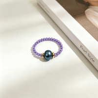 Ins-Style Hochwertiger Lavendel-Kristall Mehrfarbiger Barock-Süßwasserperlen-Ring, Elastischer Bandring