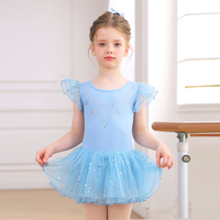 Vestido de Ballet Tutú para Niñas con Mangas con Volantes, Lazo de Pedrería en la Espalda, Tul Brillante para Entrenamiento de Danza y Actuaciones en Escenario